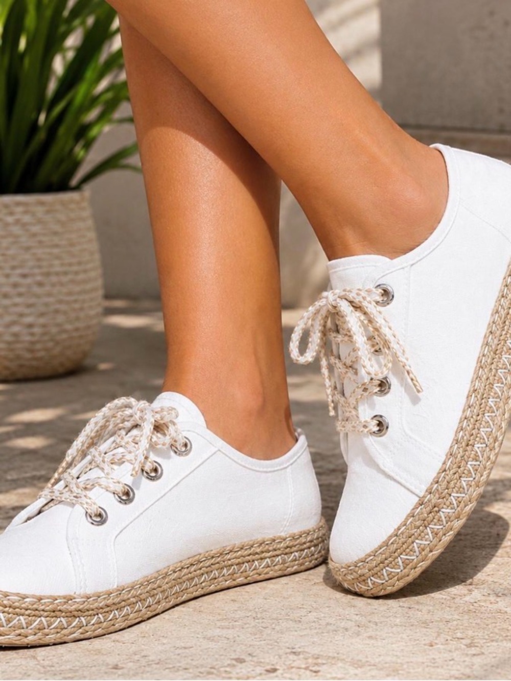 Blowfish White Canvas Espadrille Lace-Up Sneakers